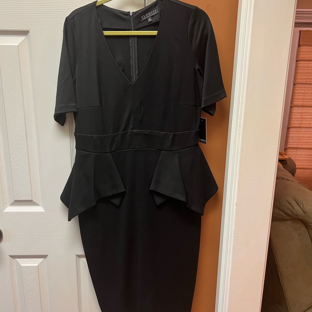 Eloquii Black Midi Peplum Dress